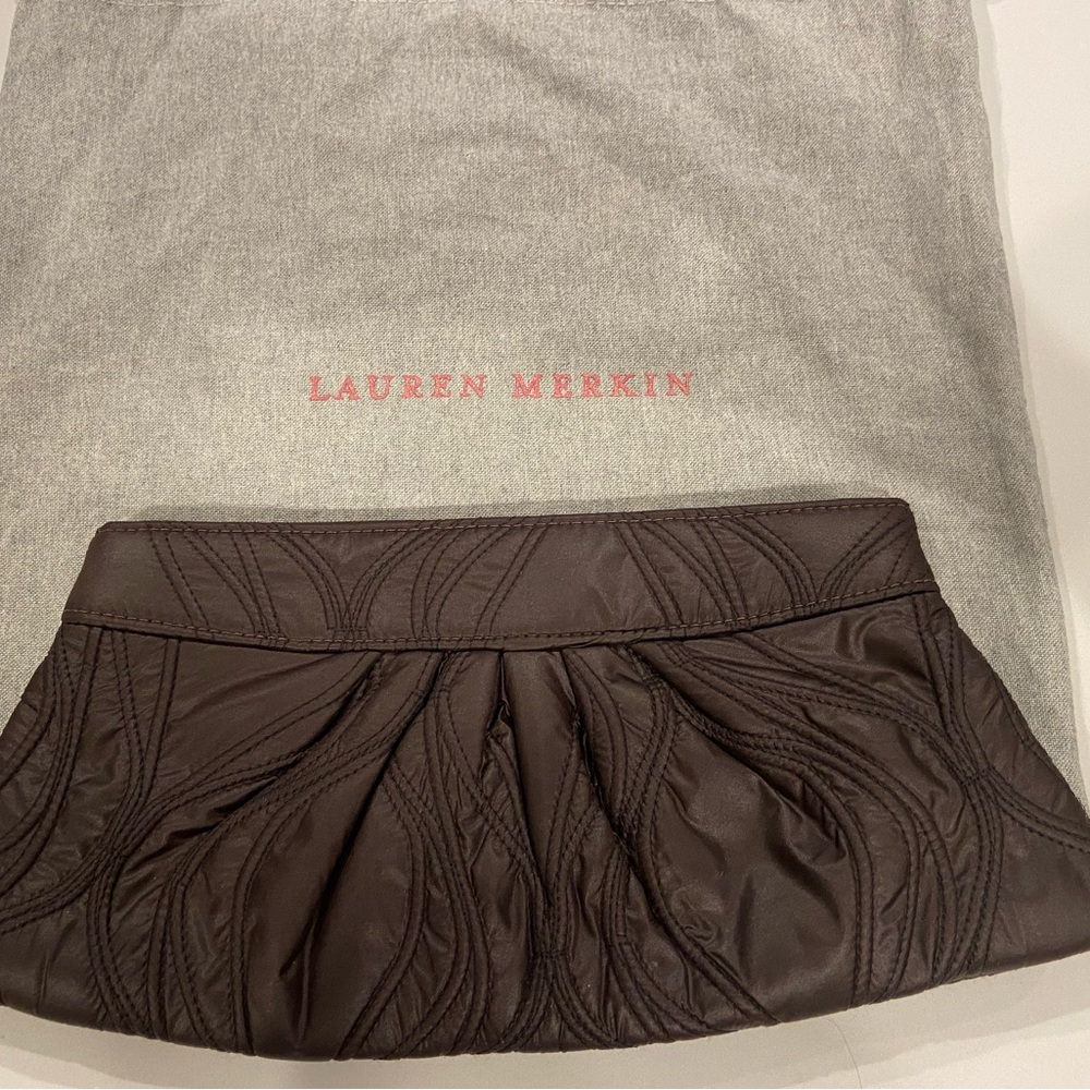 Dark brown quilted Lauren Merkin clutch